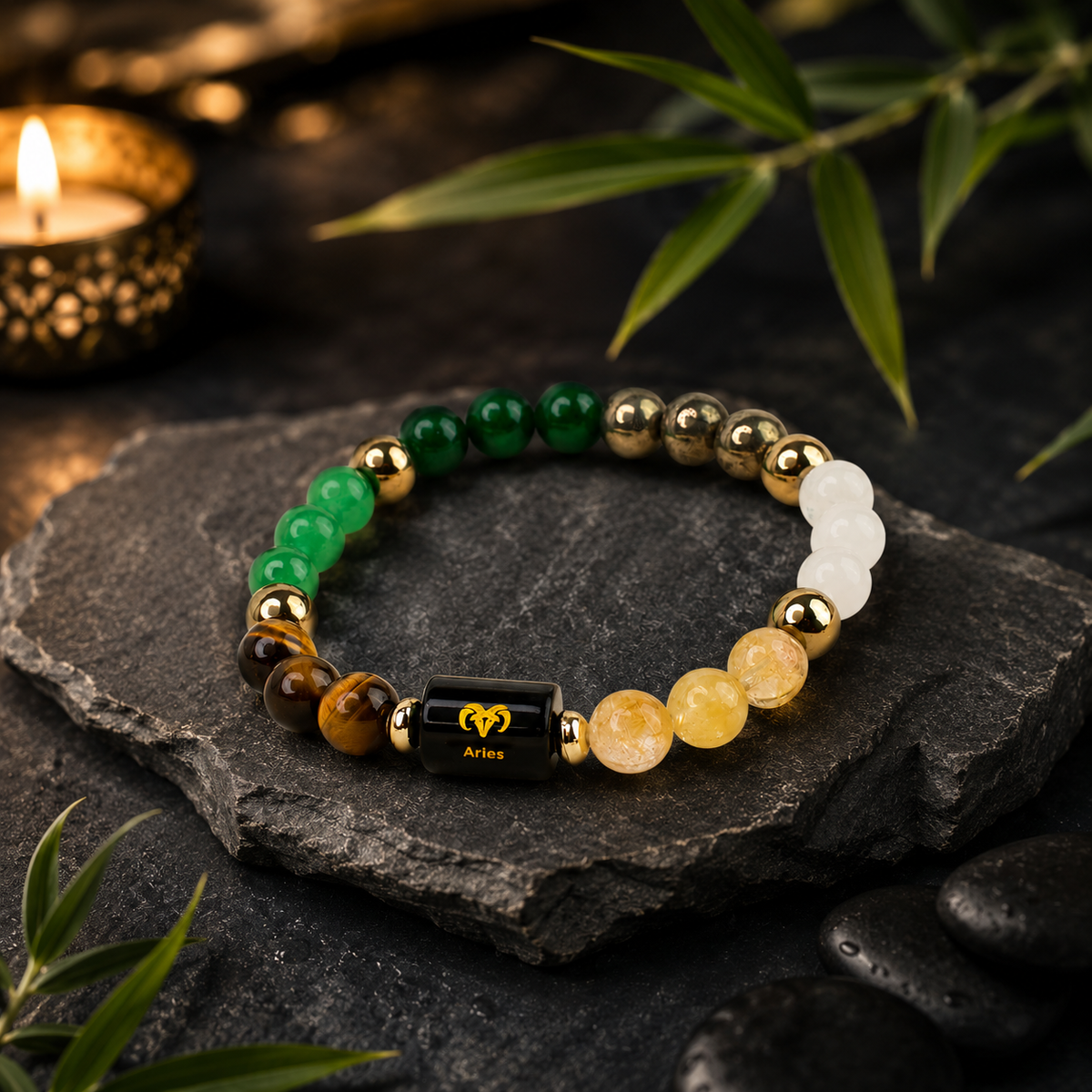 Dhan Yog Bracelet with Personalized Zodiac Charm with a FREE Raw Selenite Charging Plate