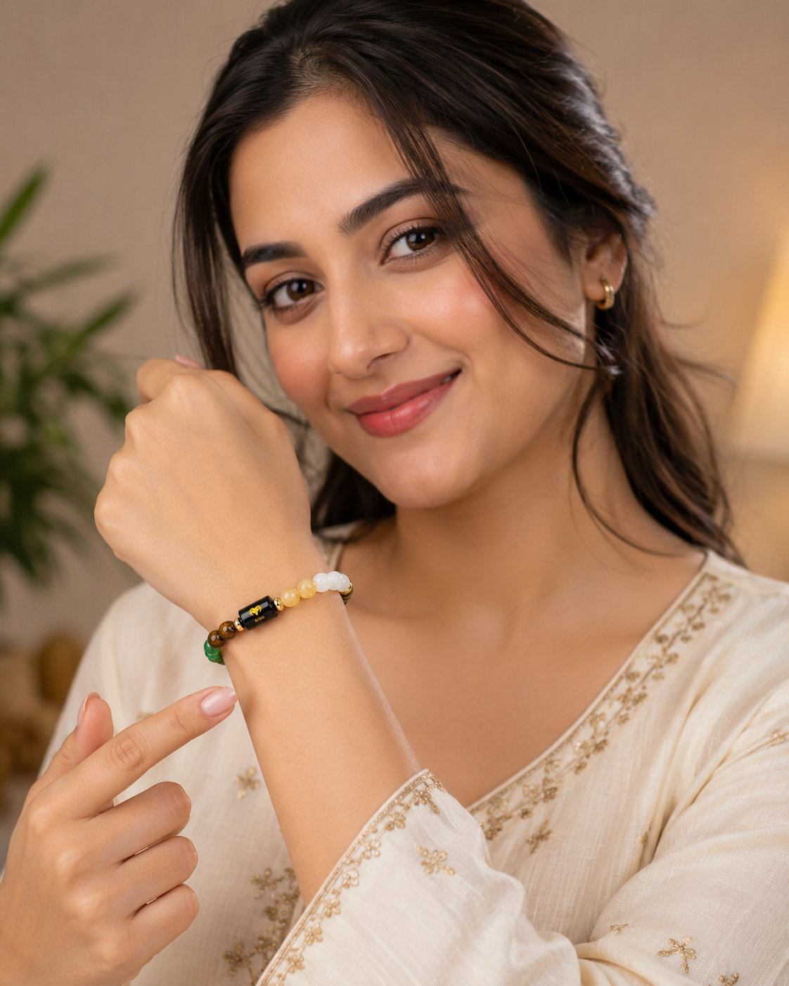 Dhan Yog Bracelet with Personalized Zodiac Charm with a FREE Raw Selenite Charging Plate