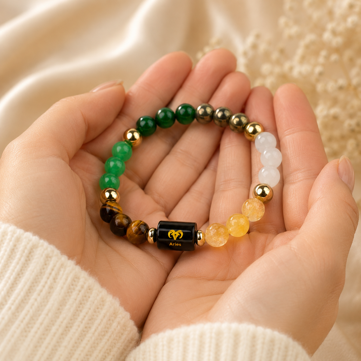 Dhan Yog Bracelet with Personalized Zodiac Charm with a FREE Raw Selenite Charging Plate