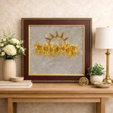 Prosperity Energy Combo - 7 Horse Pyrite Frame (14" X 14") + Money Magnet Pyramid + Selenite Tray