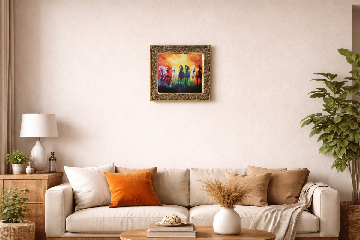 7 Horse Pyrite Frame – Prosperity &amp; Success Decor