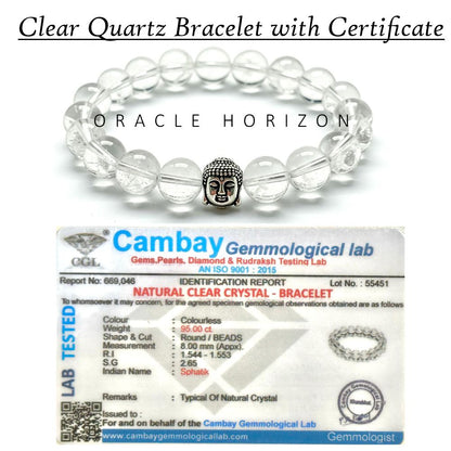 Clear Quartz  Crystal Bracelet | Lab Certified | Amplifies Energy, Enhances Clarity and focus - Unisex, 8 mm beads Bracelet