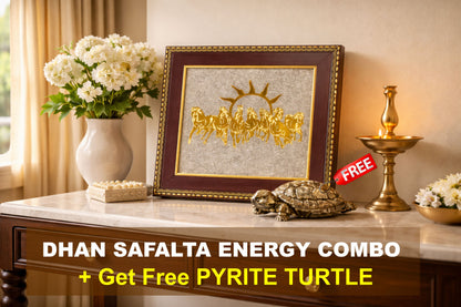 Dhan-Safalta Energy Combo Crystal Set - 7 Horse Pyrite Frame + Pyrite tortoise