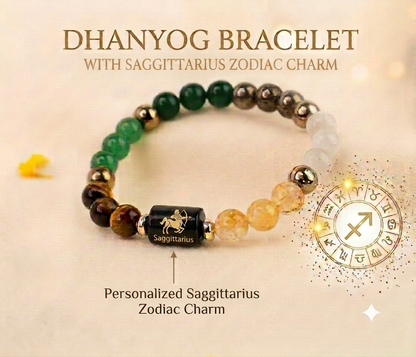 Dhan Yog Bracelet with Personalized Zodiac Charm 🎁 Get a FREE Raw Selenite Charging Plate & FREE DhanYog Self-Charging Cone (Worth ₹999) with Every Bracelet.