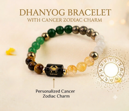Dhan Yog Bracelet with Personalized Zodiac Charm 🎁 Get a FREE Raw Selenite Charging Plate & FREE DhanYog Self-Charging Cone (Worth ₹999) with Every Bracelet.
