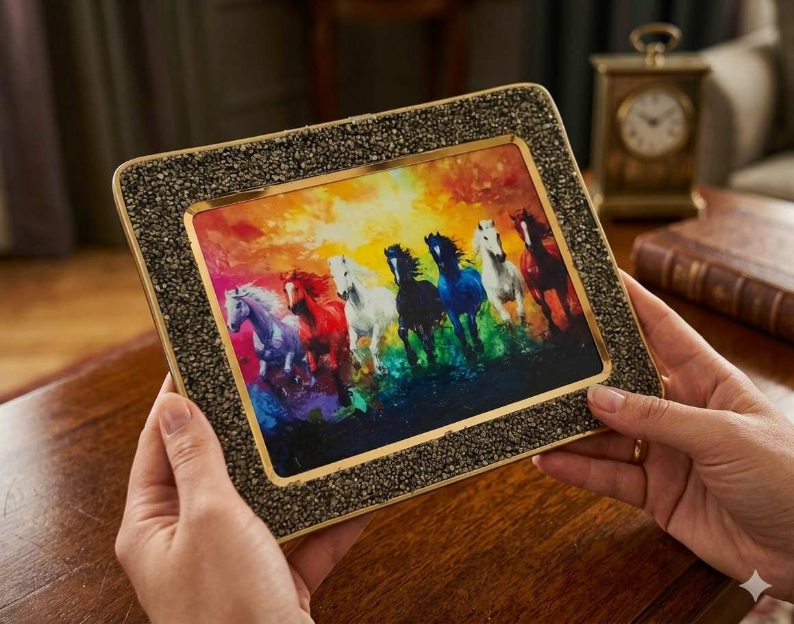 7 Horse Pyrite Frame – Prosperity &amp; Success Decor