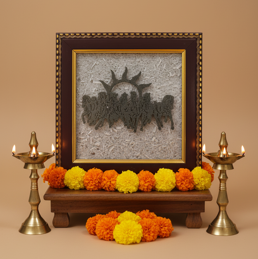 Pyrite 7 Horses on Selenite Frame – India’s First Self-Charging Pyrite 7 Horses Frame - 20X Energy Amplification