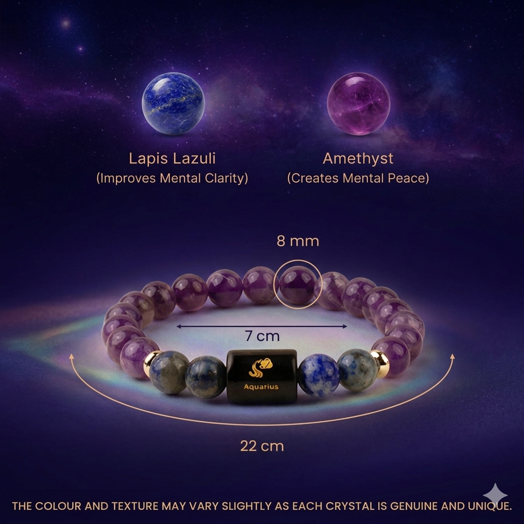 Aquarius (कुंभ राशि) Zodiac Amethyst & Lapis Lazuli Bracelet (Bracelet + Free Raw Selenite Tray ✨)