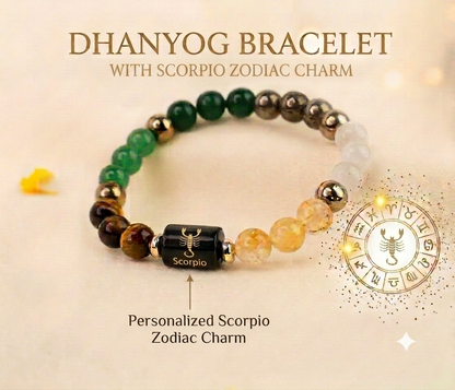 Dhan Yog Bracelet with Personalized Zodiac Charm 🎁 Get a FREE Raw Selenite Charging Plate & FREE DhanYog Self-Charging Cone (Worth ₹999) with Every Bracelet.