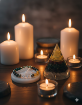 Dhanyog Energy Manifestation Combo  Raw Selenite Tray • Dhanyog Bracelet • Energy Cone