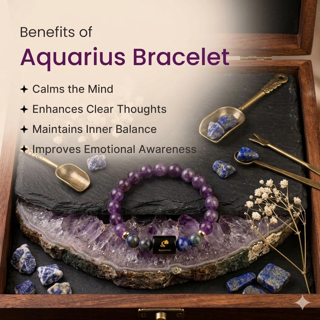 Aquarius (कुंभ राशि) Zodiac Amethyst & Lapis Lazuli Bracelet (Bracelet + Free Raw Selenite Tray ✨)
