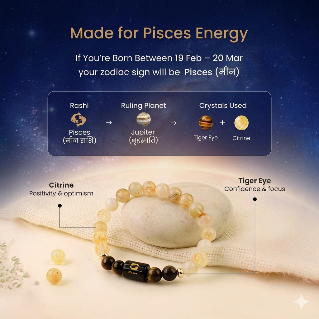 Pisces (मीन राशि) Zodiac Citrine & Tiger Eye Bracelet (Bracelet + Free Raw Selenite Tray ✨)