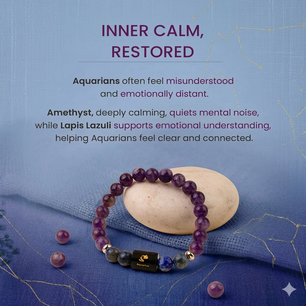 Aquarius (कुंभ राशि) Zodiac Amethyst & Lapis Lazuli Bracelet (Bracelet + Free Raw Selenite Tray ✨)