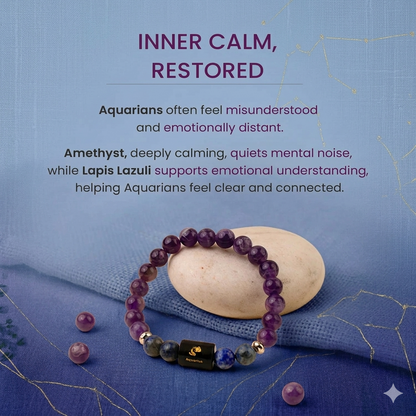 Aquarius (कुंभ राशि) Zodiac Amethyst & Lapis Lazuli Bracelet (Bracelet + Free Raw Selenite Tray ✨)