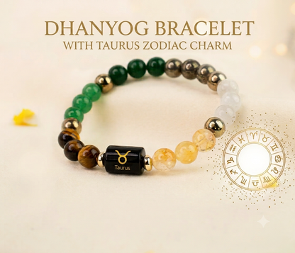 Dhan Yog Bracelet with Personalized Zodiac Charm 🎁 Get a FREE Raw Selenite Charging Plate & FREE DhanYog Self-Charging Cone (Worth ₹999) with Every Bracelet.