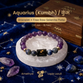 Aquarius (कुंभ राशि) Zodiac Amethyst & Lapis Lazuli Bracelet (Bracelet + Free Raw Selenite Tray ✨)
