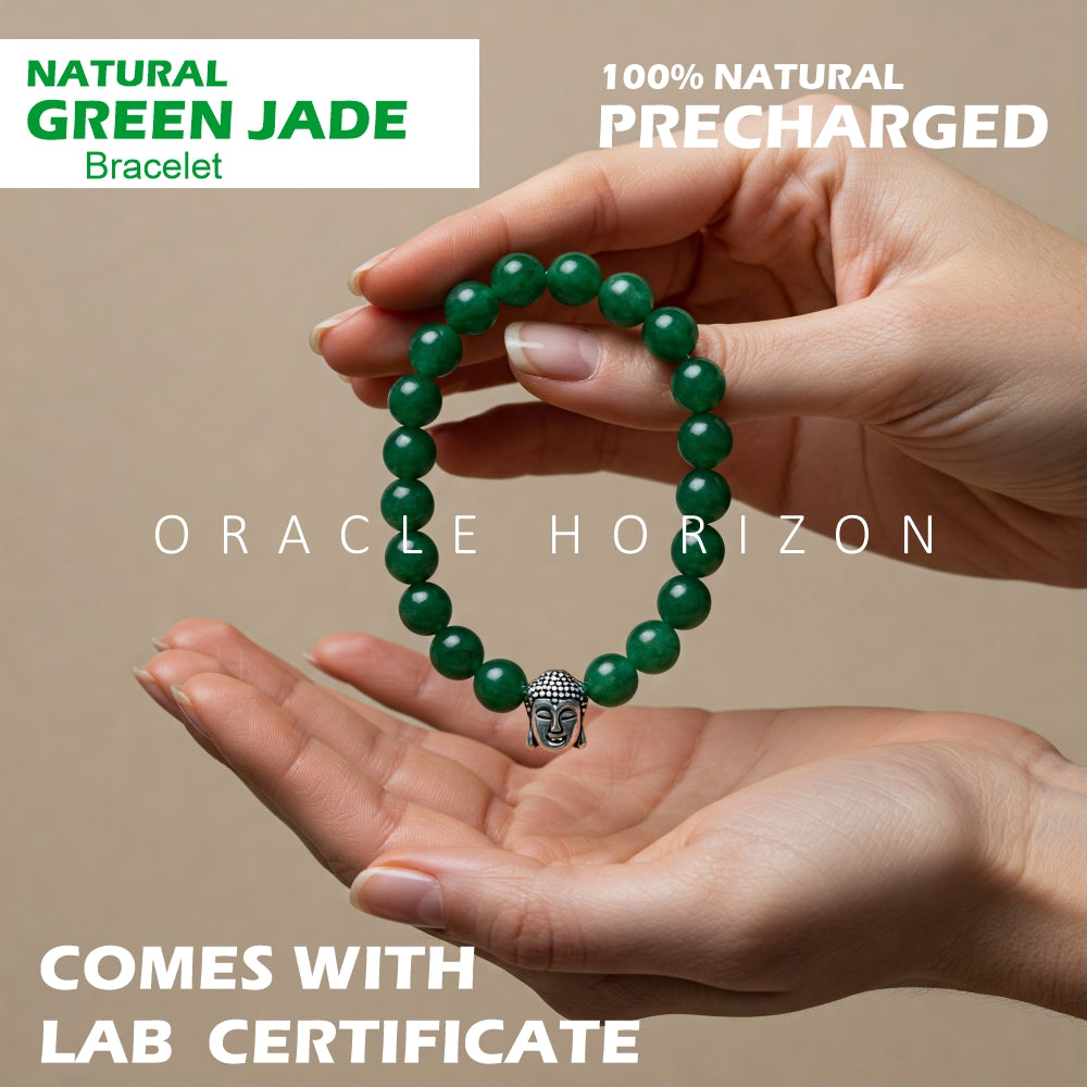 Green Jade  Crystal Bracelet | Lab Certified | For Abundance and Prosperity and Heart Chakra  - Unisex, 8 mm beads Bracelet