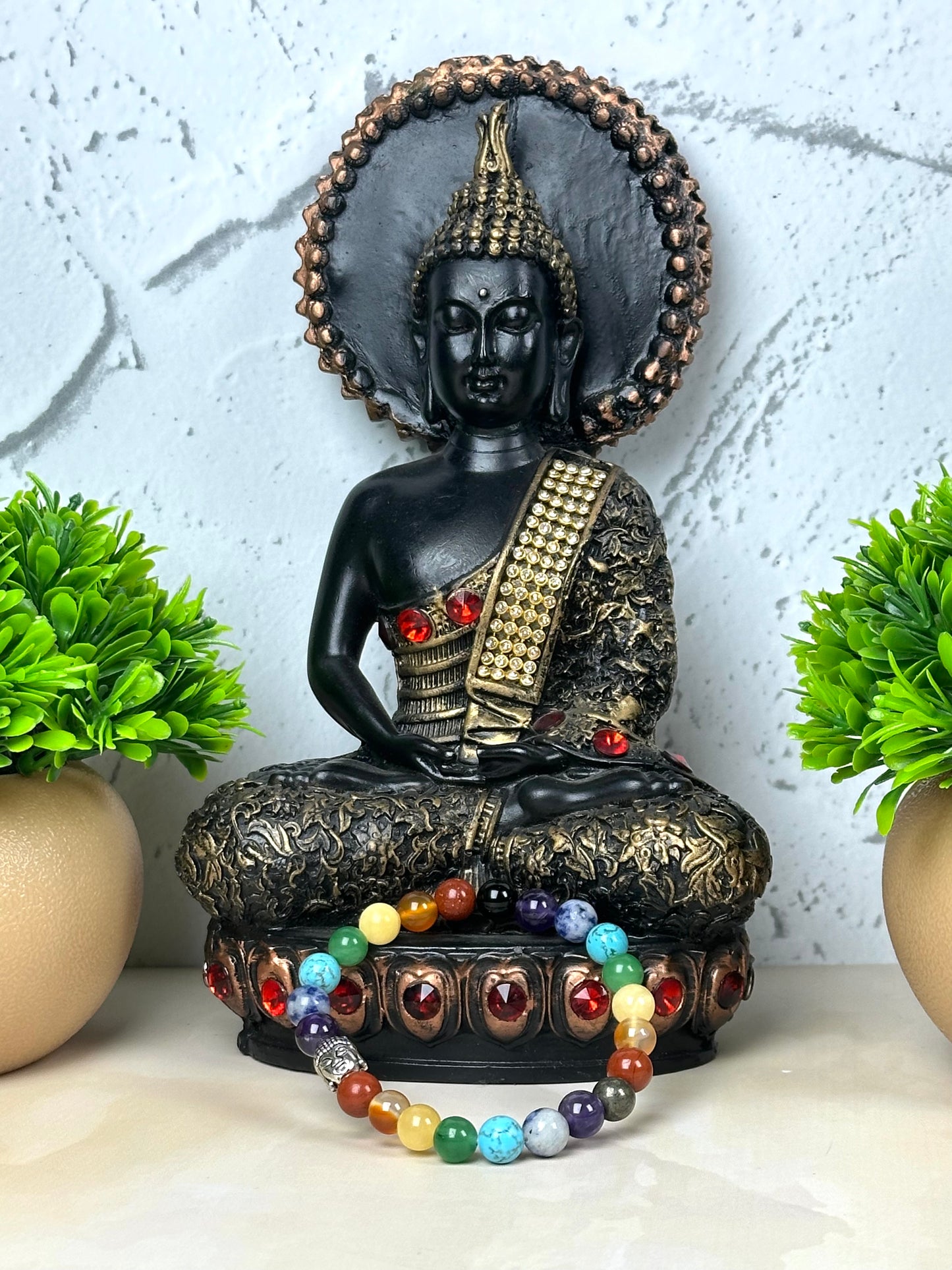 Super 9 Chakra 8 mm Red Jasper, Carnelian, Yellow Aventurine, Green Aventurine, Turquoise, Sodalite, Amethyst, Pyrite, and Black Onyx  Bracelet