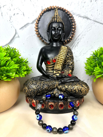 Wealth Shield  Crystal Bracelet | Lab Certified | Pyrite and Obsidian | For Financial Gains, Protection and Abundance - Unisex, 8 mm beads Bracelet