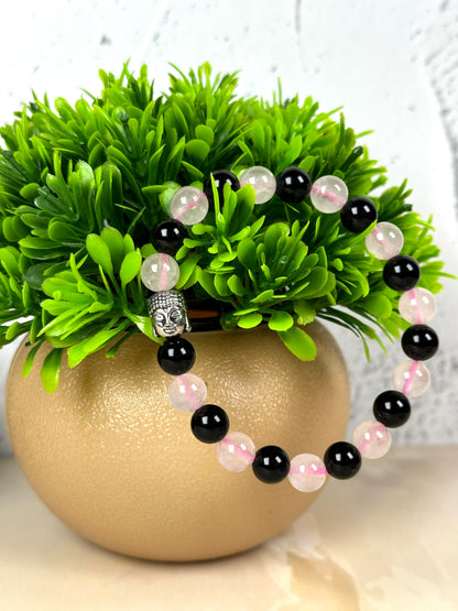 Love and Protection  Crystal Bracelet | Rose Quartz and Obsidian | Lab Certified | Promotes love and protection - Unisex, 8 mm beads Bracelet