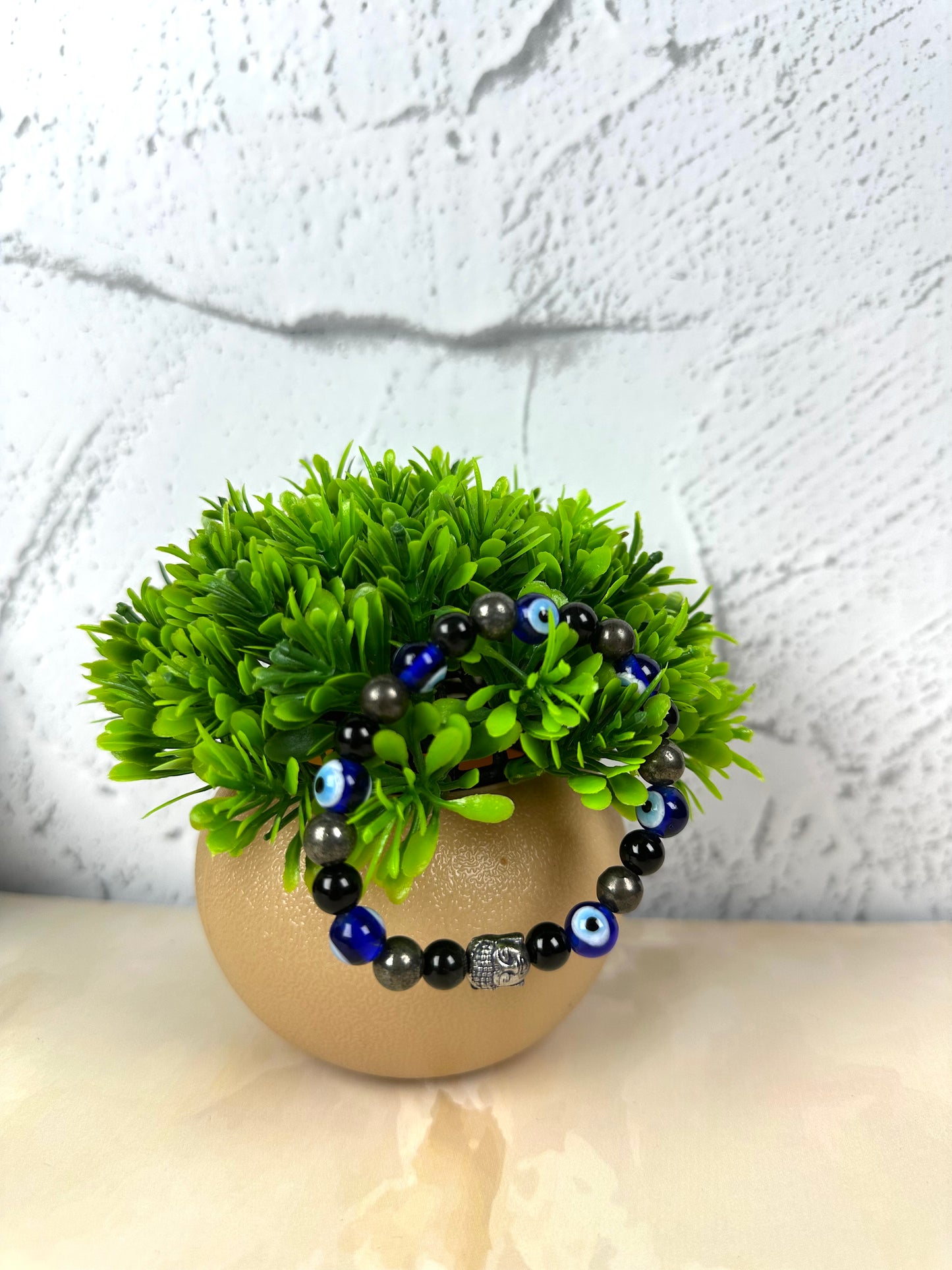 Wealth Shield  Crystal Bracelet | Lab Certified | Pyrite and Obsidian | For Financial Gains, Protection and Abundance - Unisex, 8 mm beads Bracelet