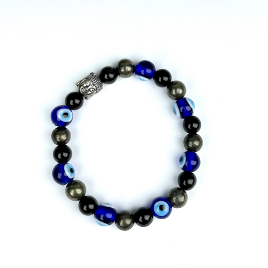Wealth Shield  Crystal Bracelet | Lab Certified | Pyrite and Obsidian | For Financial Gains, Protection and Abundance - Unisex, 8 mm beads Bracelet