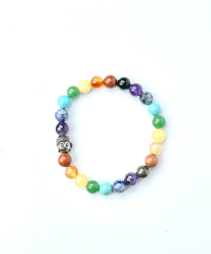 Super 9 Chakra 8 mm Red Jasper, Carnelian, Yellow Aventurine, Green Aventurine, Turquoise, Sodalite, Amethyst, Pyrite, and Black Onyx  Bracelet