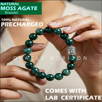 Moss Agate  Crystal Bracelet | Lab Certified | For Abundance, Emotional  and Manifestation - Unisex, 8 mm beads Bracelet