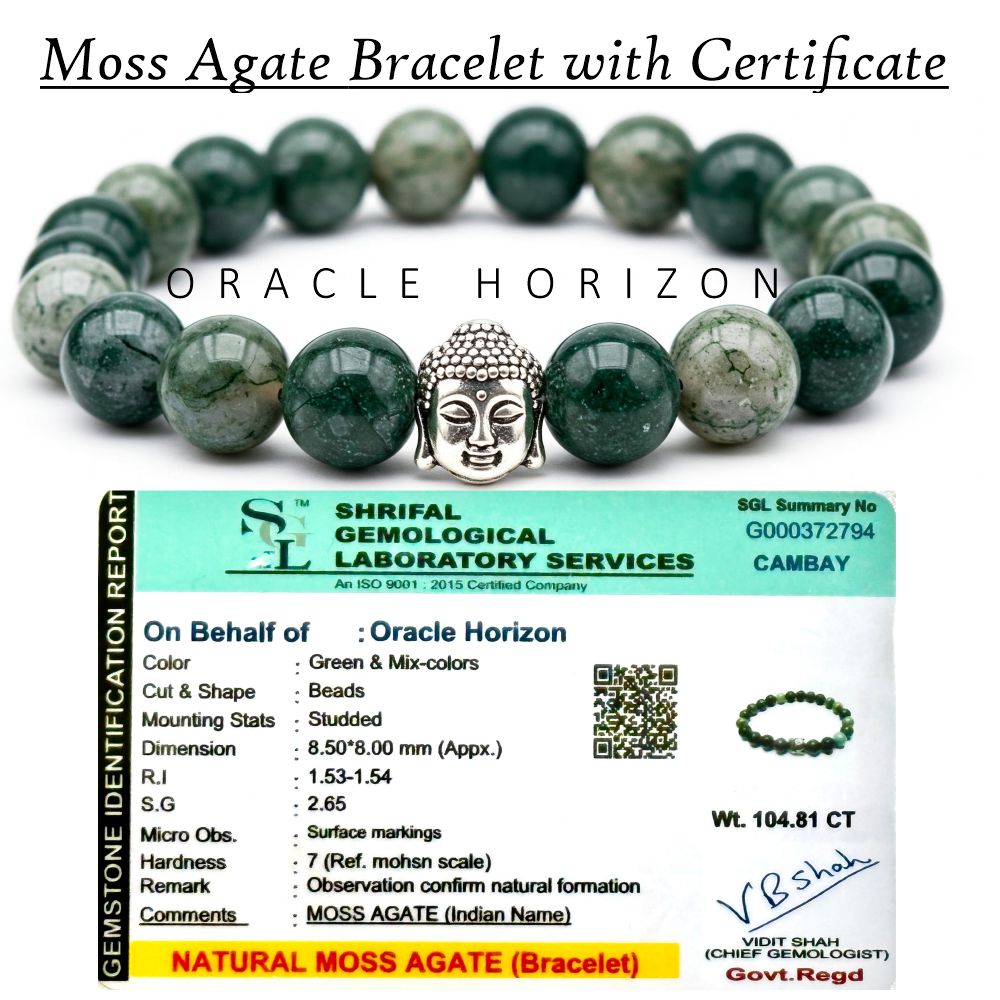 Moss Agate  Crystal Bracelet | Lab Certified | For Abundance, Emotional  and Manifestation - Unisex, 8 mm beads Bracelet