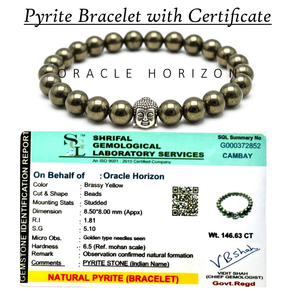 Pyrite  Crystal Bracelet | Lab Certified | For Financial Gains, Abundance and Prosperity | Money Mangnet - Unisex, 8 mm beads Bracelet