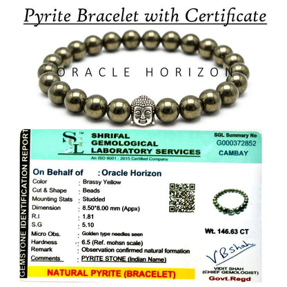 Pyrite  Crystal Bracelet | Lab Certified | For Financial Gains, Abundance and Prosperity | Money Mangnet - Unisex, 8 mm beads Bracelet