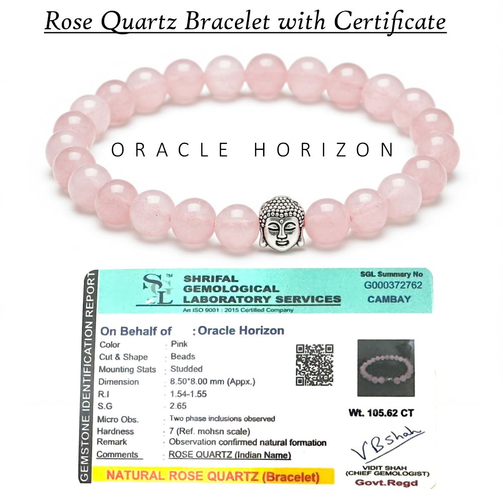 Rose Quartz  Crystal Bracelet | Lab Certified | For love, harmony, self love and emotional balance - Unisex, 8 mm beads Bracelet