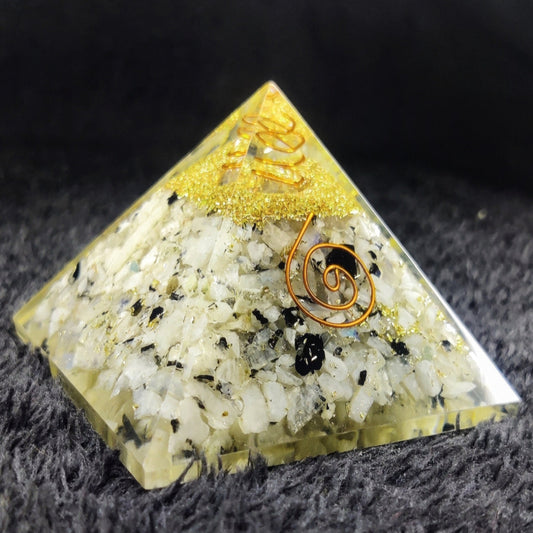 Moonstone Pyramid with Copper Wire – Intuition, Feminine Energy, and Transformation