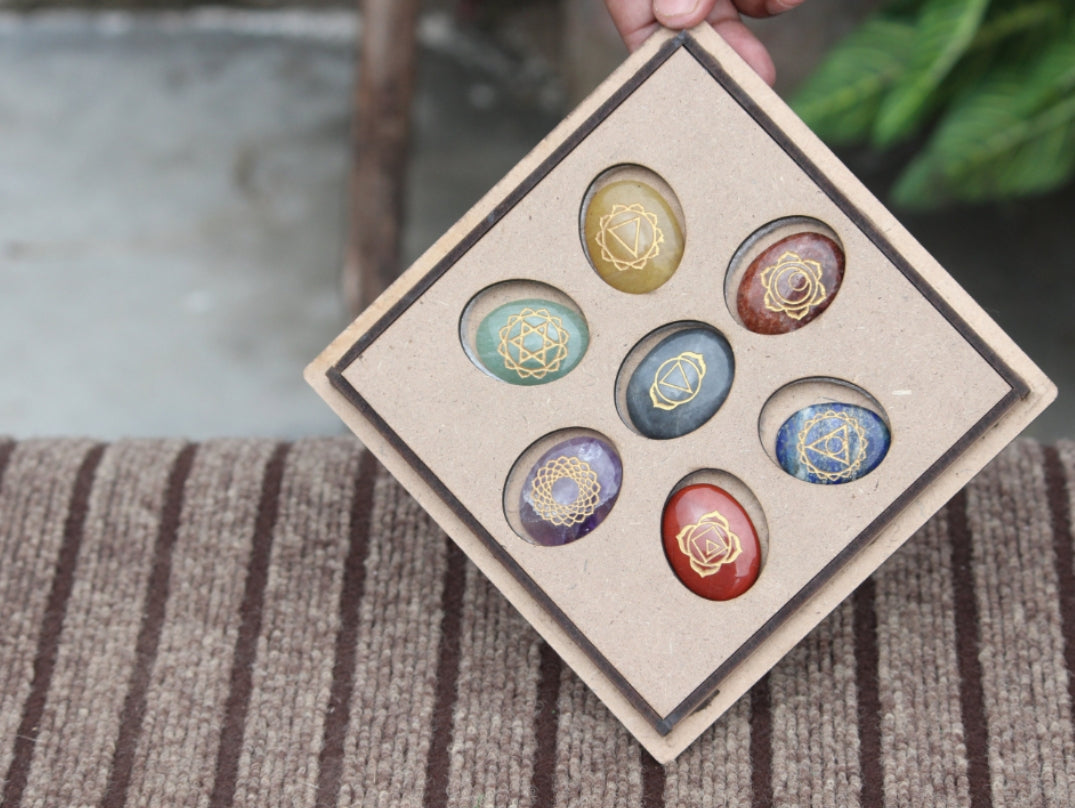 Natural 7 Chakra Set  Red Jasper, Carnelian, Yellow Aventurine, Green Aventurine, Turquoise, Sodalite, Amethyst, and Hematite Round