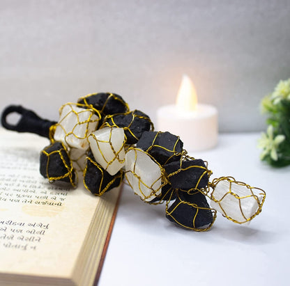 Selenite &  Black Tourmaline Hanging | A Powerful Duo for Protection, Purification, and Balance