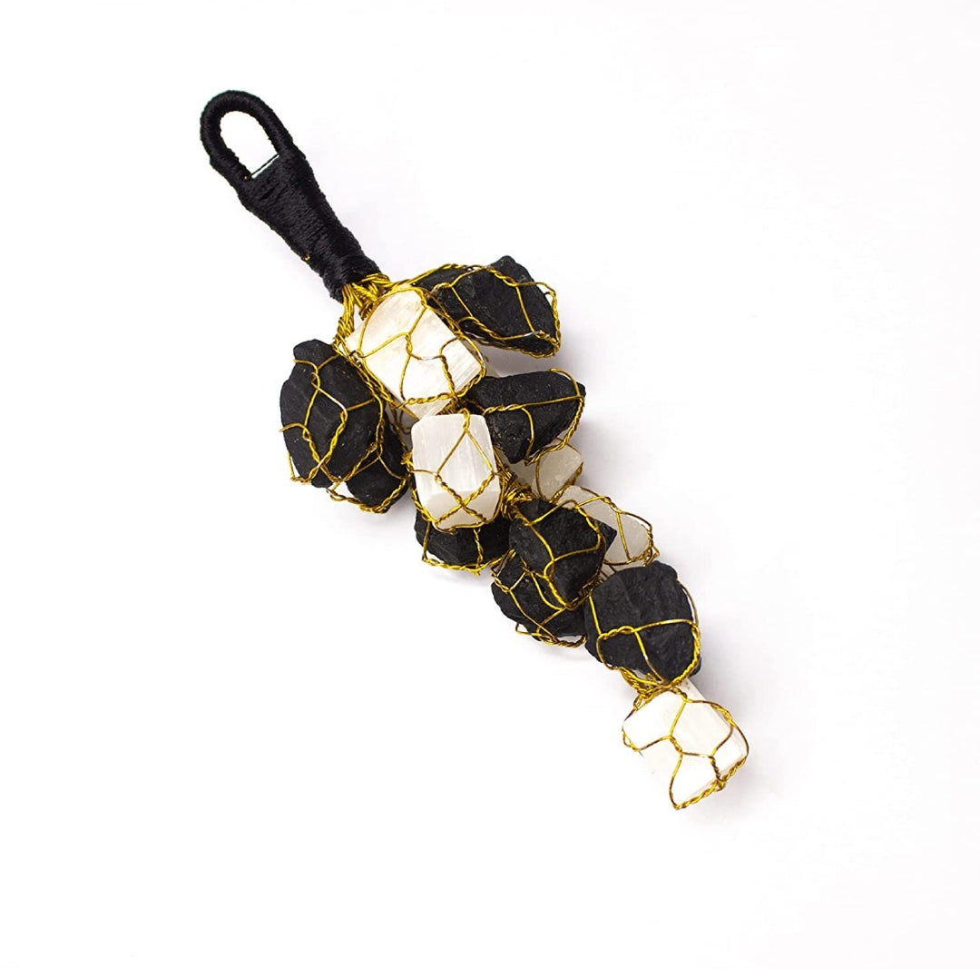 Selenite &  Black Tourmaline Hanging | A Powerful Duo for Protection, Purification, and Balance
