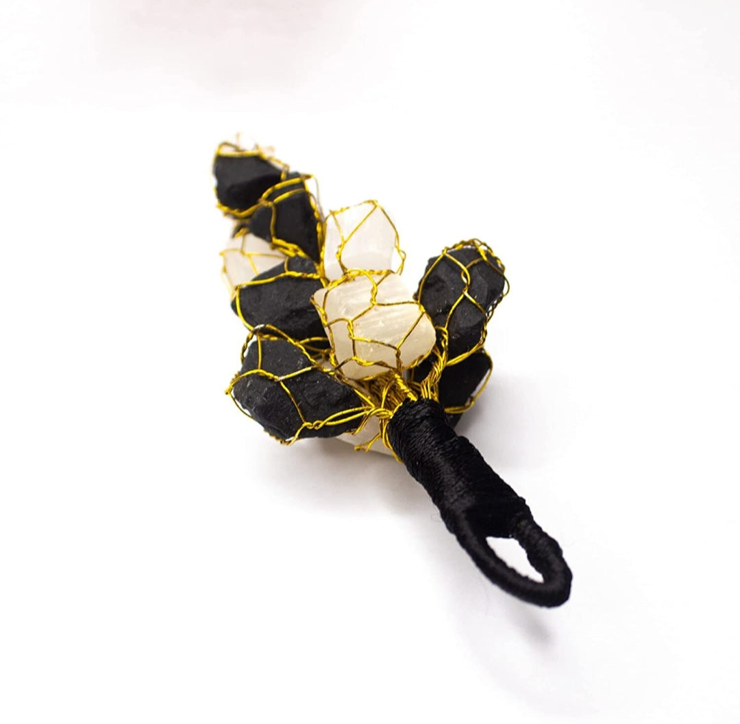 Selenite &  Black Tourmaline Hanging | A Powerful Duo for Protection, Purification, and Balance