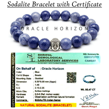 Sodalite  Crystal Bracelet | Lab Certified | For mental clarity, focus, communication and balance throat chakra - Unisex, 8 mm beads Bracelet