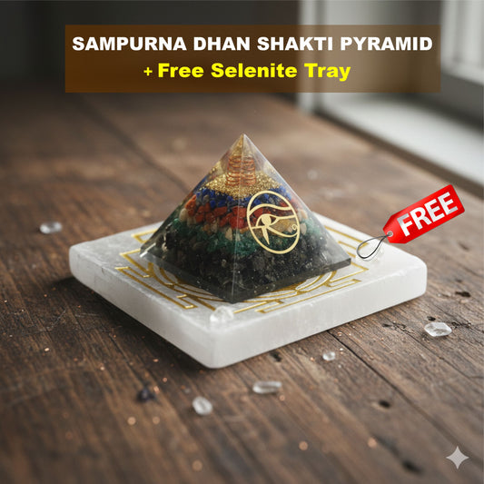 Sampurna Dhan Shakti Combo – Selenite Cleansing Tray & Energy Pyramid