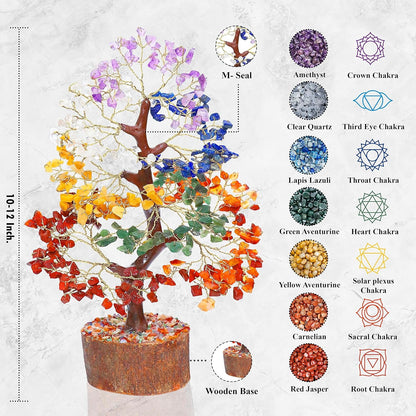 7 Chakra Crystal Tree Wooden Base- A Beautiful Tool for Energy Alignment and