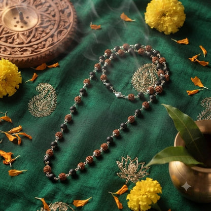 Divine Raksha Rudraksha & Karungali Silver Plated Mala