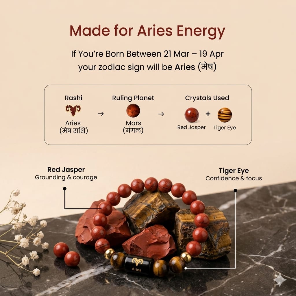Aries Zodiac Red Jasper & Tiger Eye Bracelet (Bracelet + FREE Raw Selenite Plate ✨)