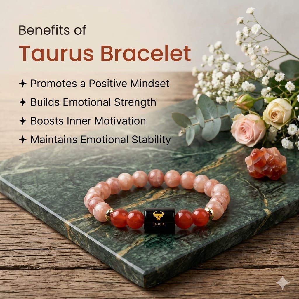 Taurus (वृषभ राशि) Zodiac Sunstone & Carnelian Bracelet  (Bracelet + Free Raw Selenite Tray ✨)
