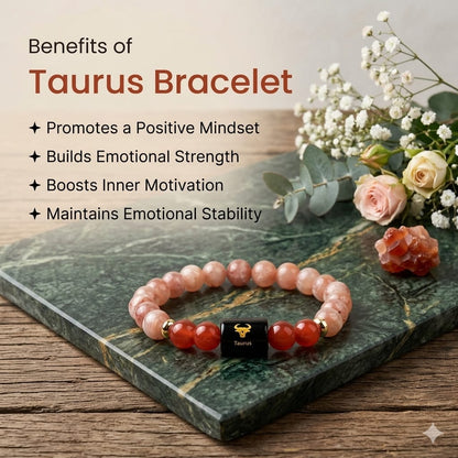 Taurus (वृषभ राशि) Zodiac Sunstone & Carnelian Bracelet  (Bracelet + Free Raw Selenite Tray ✨)