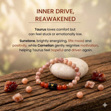 Taurus (वृषभ राशि) Zodiac Sunstone & Carnelian Bracelet  (Bracelet + Free Raw Selenite Tray ✨)