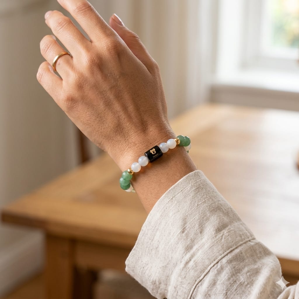Gemini (मिथुन राशि) Zodiac Green Aventurine & Milky Quartz Bracelet  (Bracelet + FREE Raw Selenite Tray ✨)