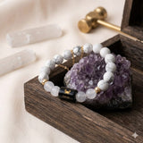 Cancer (कर्क राशि) Zodiac Howlite & Milky Quartz Bracelet  (Bracelet + Free Raw Selenite Tray ✨)