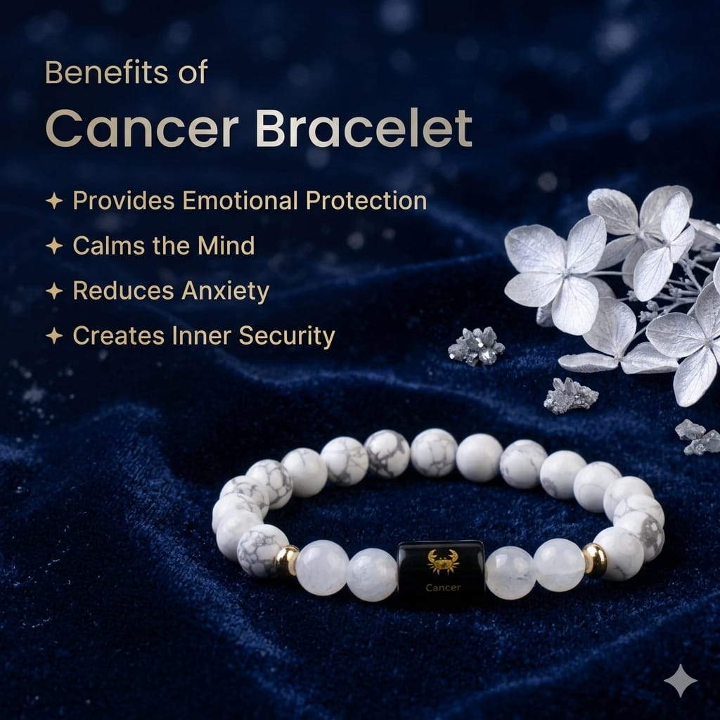 Cancer (कर्क राशि) Zodiac Howlite & Milky Quartz Bracelet  (Bracelet + Free Raw Selenite Tray ✨)