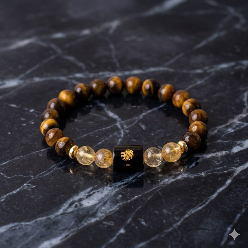 Leo (सिंह राशि) Zodiac Tiger Eye & Citrine Bracelet  (Bracelet + FREE Raw Selenite Tray)