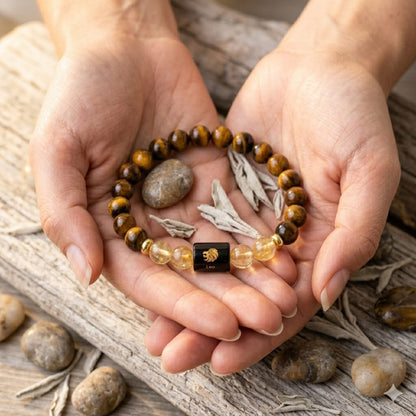 Leo (सिंह राशि) Zodiac Tiger Eye & Citrine Bracelet  (Bracelet + FREE Raw Selenite Tray)